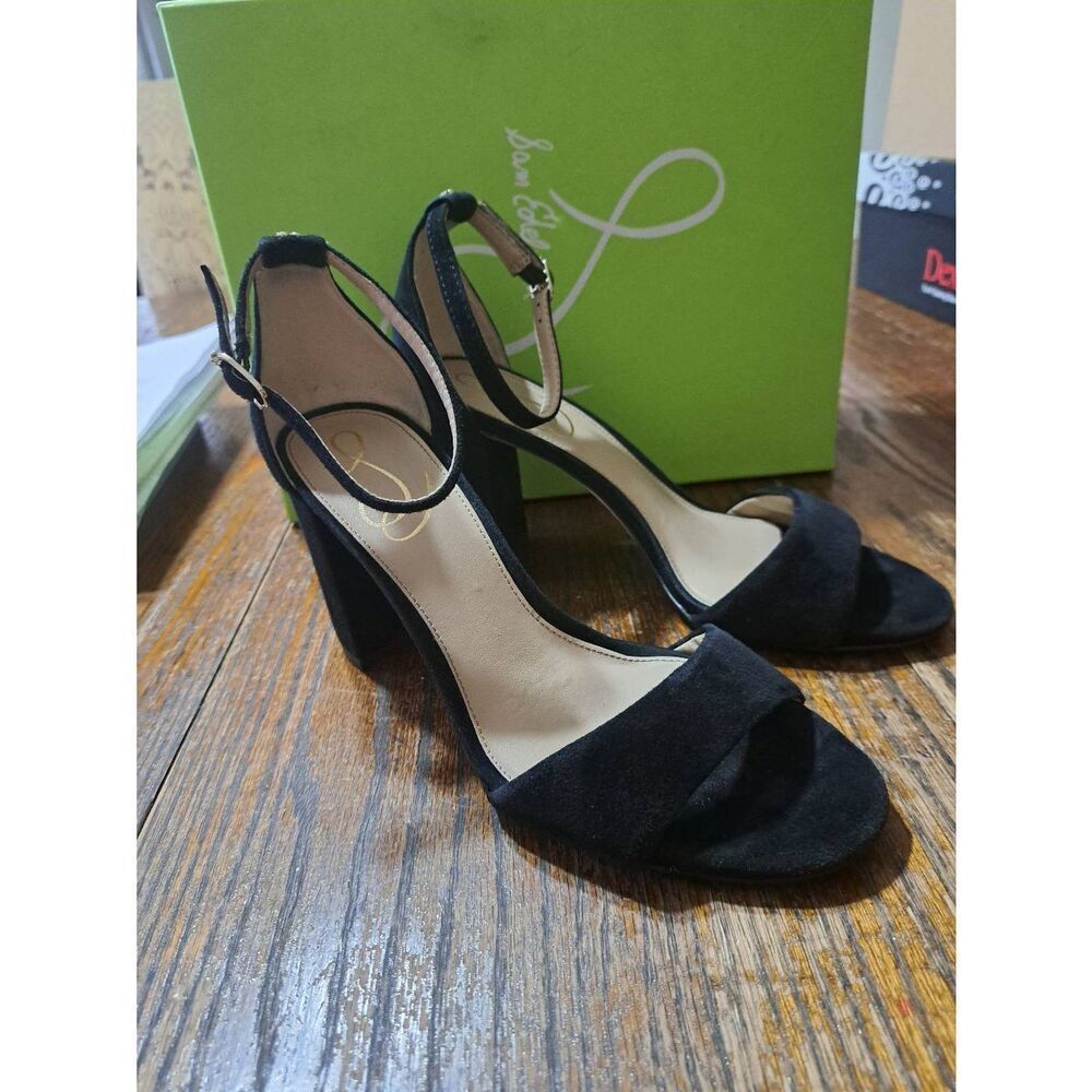 6.5M Sam Edelman Robyn Black Open Toe Ankle Strap Chunky High Heel Dress Shoes